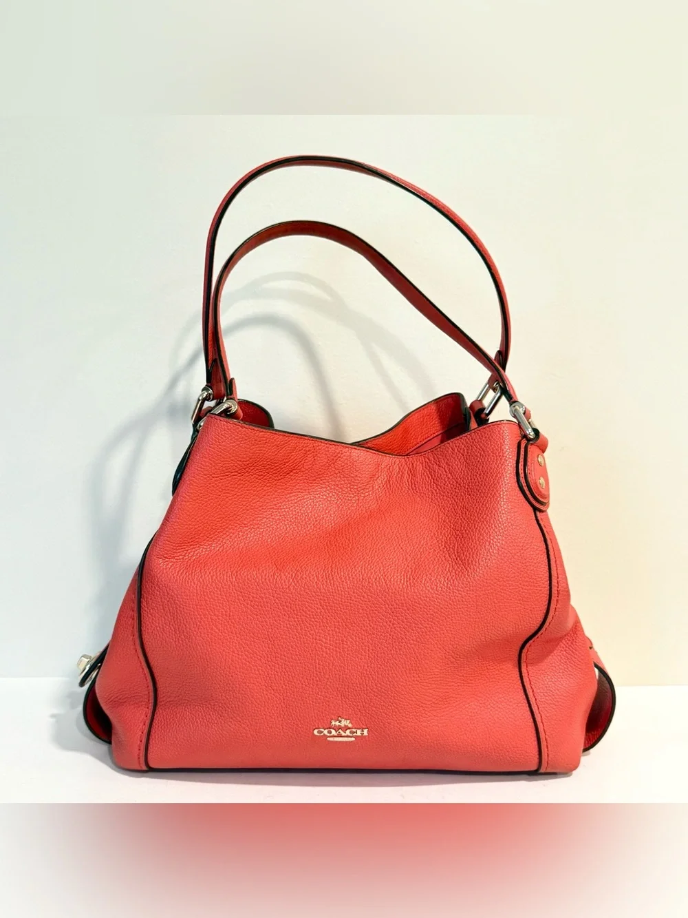 Coach Edie 31 Pebbled Leather Coral Orange Red Purse 57125 Shoulder Bag